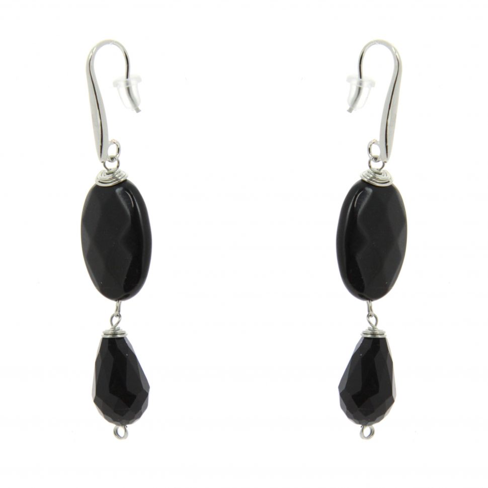 Boucles d'oreilles métal, pierre Rubie